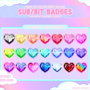 20 Heart Gem Sub/Bit Badges  /  Heartgem Collection / Kawaii / Streamer / Heartstone / Heart / Stone / Neon / Shiny