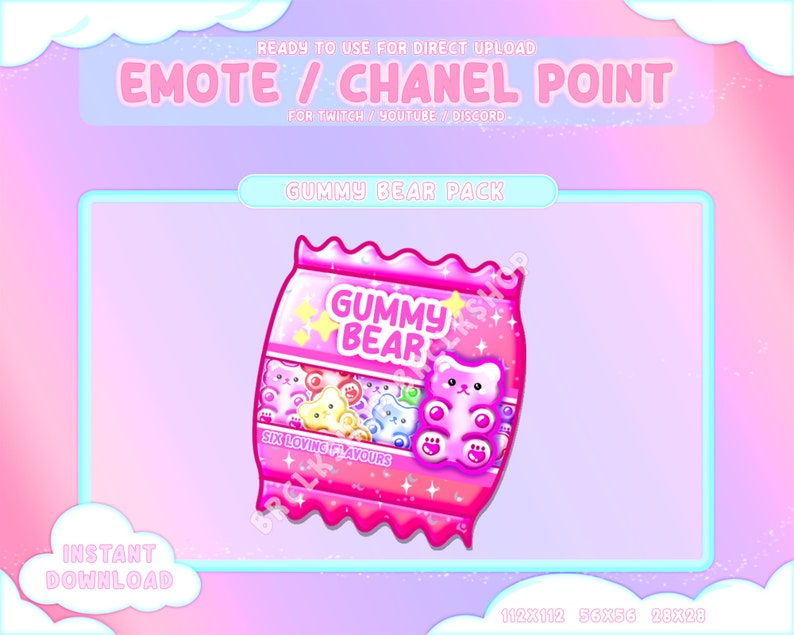 Pink Gummy Bear Twitch Coin Emotes / Channel Points / Cute Pastel