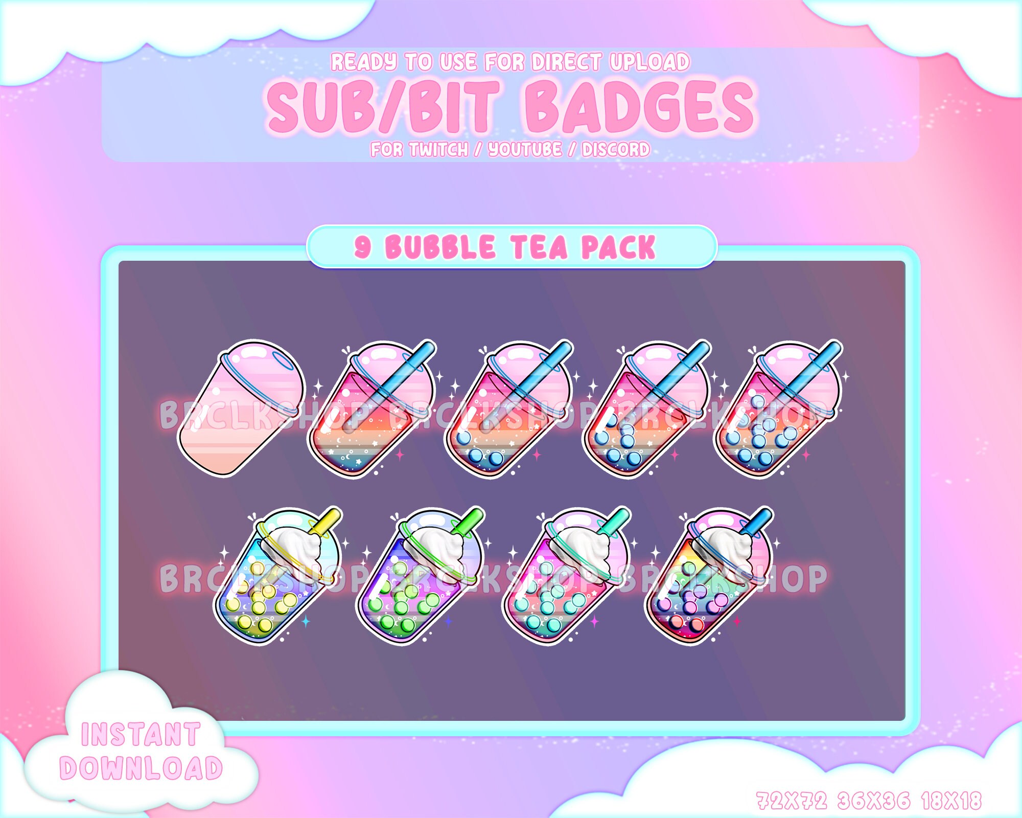 9 Twitch Sub Bit Badges Bubble Tea Pack / Colorful / Tea / Bubble Tea ...