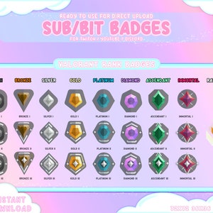 25 Valorant Rank Sub Cheer Bit Badges / Twitch Sub Badges / Cheer Bit Badges  / Valorant emotes