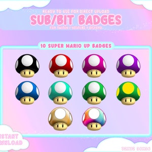 10 Twitch Sub Bit Badges Magic Mushroom Pack / Mario / Super Mario/ Up Badges /  Sub Badges / Bit Badges / Mario Sub Badges / Mushroom Badge