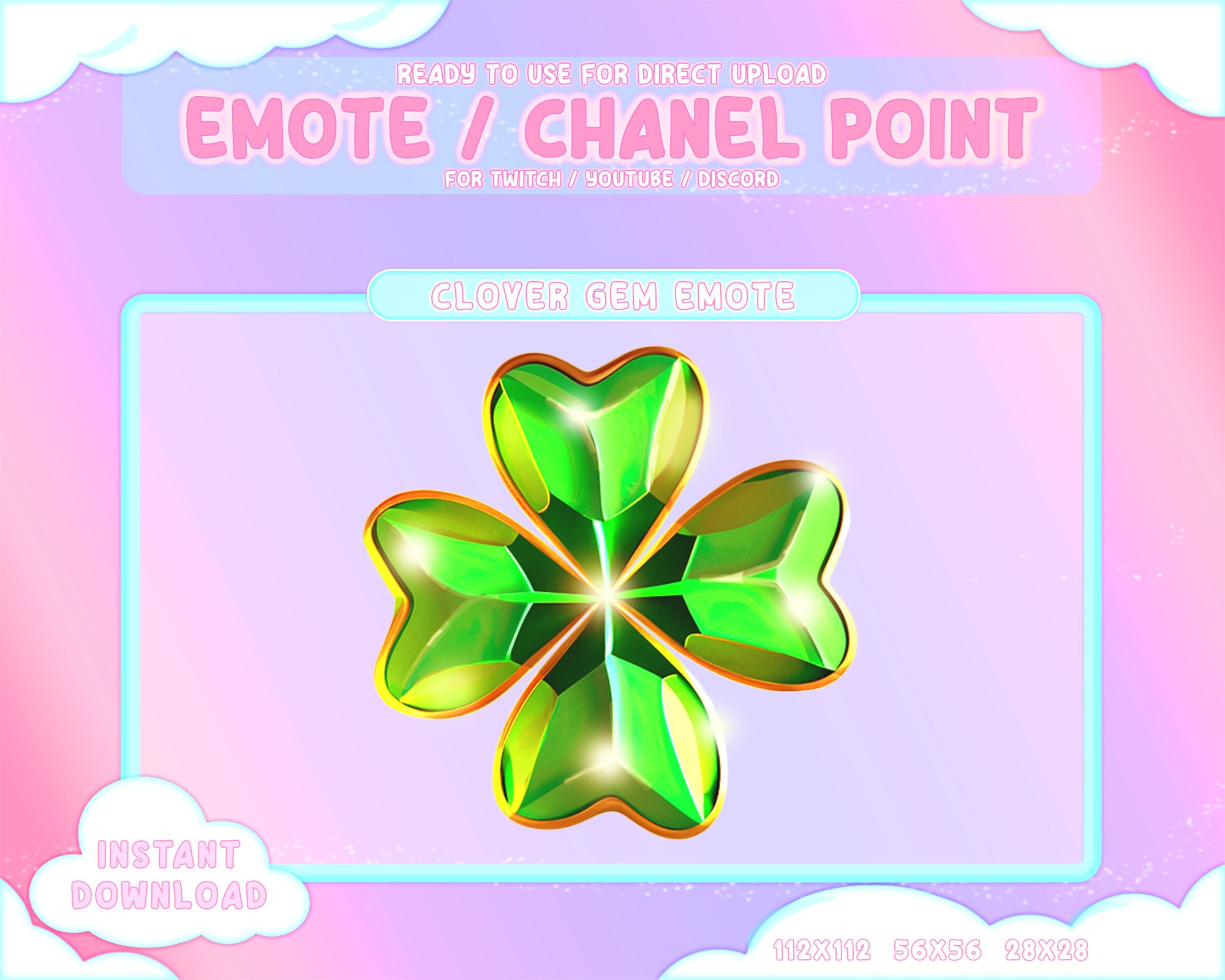 Shiny Clover Gem Twitch Coin Emotes / Channel Points / Clover Emote/ Streamer Graphics / Gamer / Sub Bit Badge