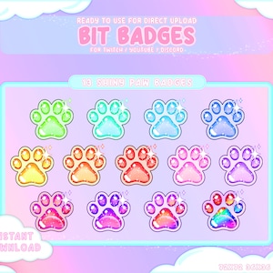 13  Shiny Paw Pack Twitch Sub Bit Badges / Cat Sub Badges / Dog / Paw Sub Badges / Shiny Sub Badges / Animal Sub Badges