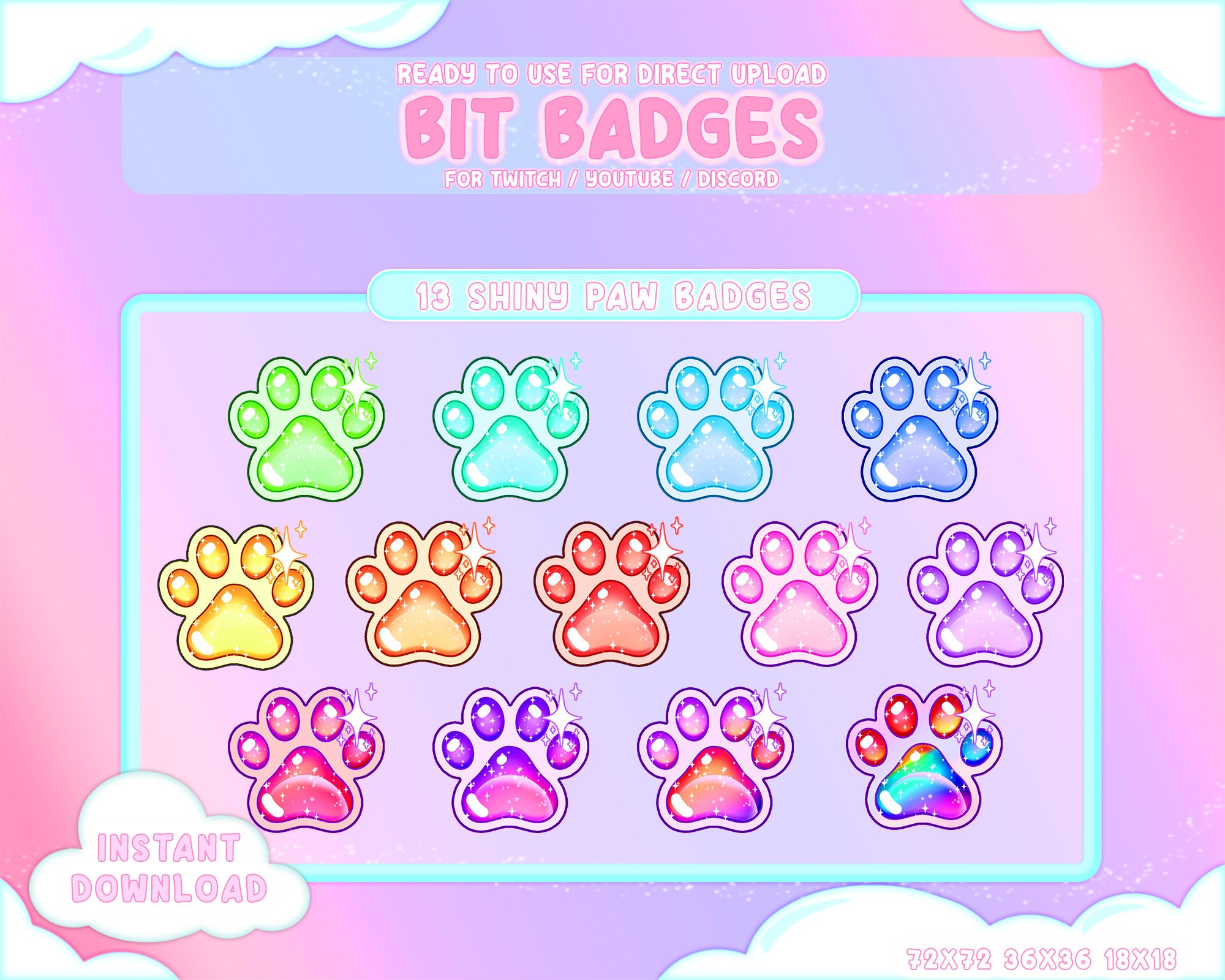 Paw Sub Badges - 6 x Shiny Twitch Sub Badges with Photoshop Files