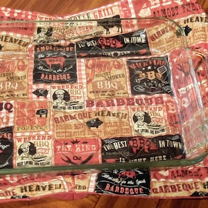 Hand made & Quilted Barbcue printed Casserole hot plate mat (not for microwaving) 17 x 13