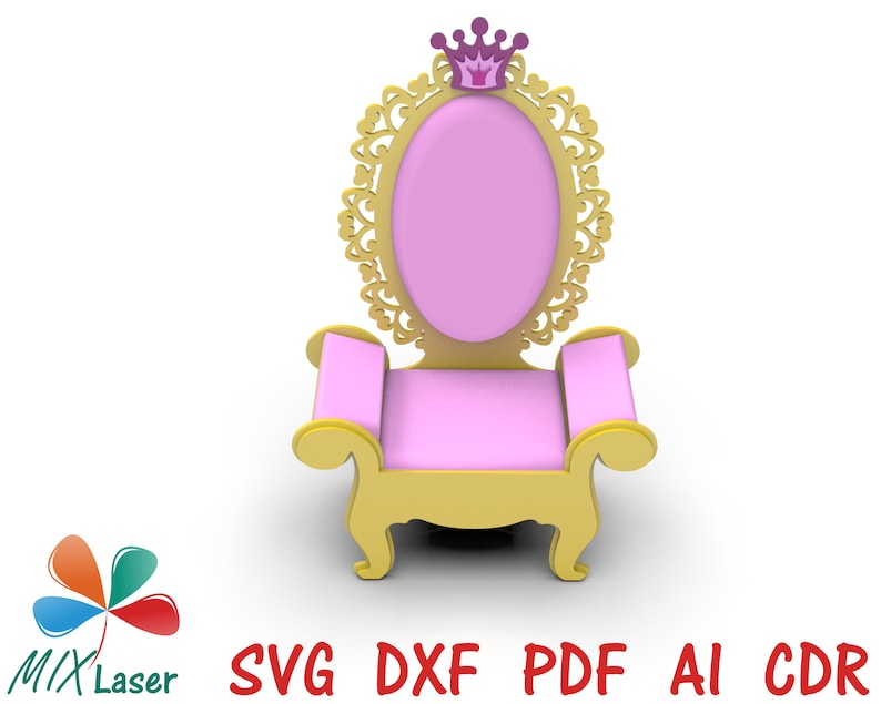 Wooden Princess Throne Chair - Laser Cutting Design Party Throne - CNC furniture plan - dxf pdf cdr vector digital files for laser cut wood image 6