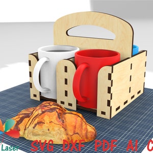 File tagliati al laser per porta tazze da caffè, porta tazze da tavolo, porta tazze, porta tazze da caffè in legno. File DXF vettoriali CNC per il taglio laser del legno.