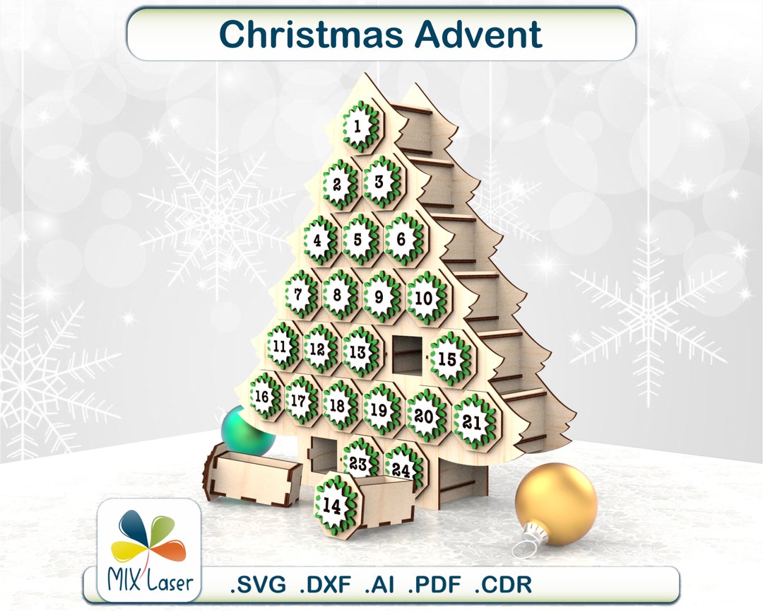 Christmas Advent Calendar With Boxes, Laser Cut CNC Plans Christmas