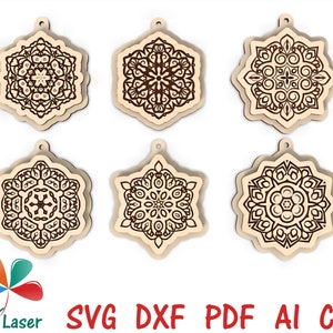 Pacchetto portachiavi Mandala in formato SVG/DXF laser. Modelli laser per portachiavi Glowforge. File vettoriali in formato SVG e DXF CNC per taglio laser del legno.