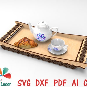 Serving Tray with handles. Laser cutting SVG DXF CNC templates.