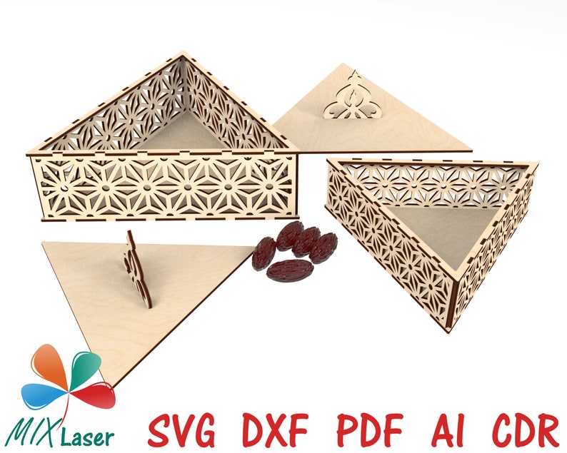 Eid Ramadan Mubarak Fruits secs cadeau Découpe laser Fichiers SVG DXF Boîte. Fichiers de conception laser de stockage de boîte de nourriture de bonbons de dessert de Ramadan Mubarak. image 3