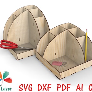 Laser cut Desktop Organizer - SVG DXF CNC vector files for Glowforge laser cut wood