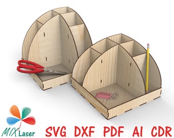 Laser cut Desktop Organizer - SVG DXF CNC vector files for Glowforge laser cut wood