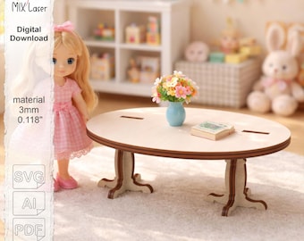 Oval Coffee Table, Laser Cut SVG Dollhouse Miniature  Furniture Files, 3mm Wood Template
