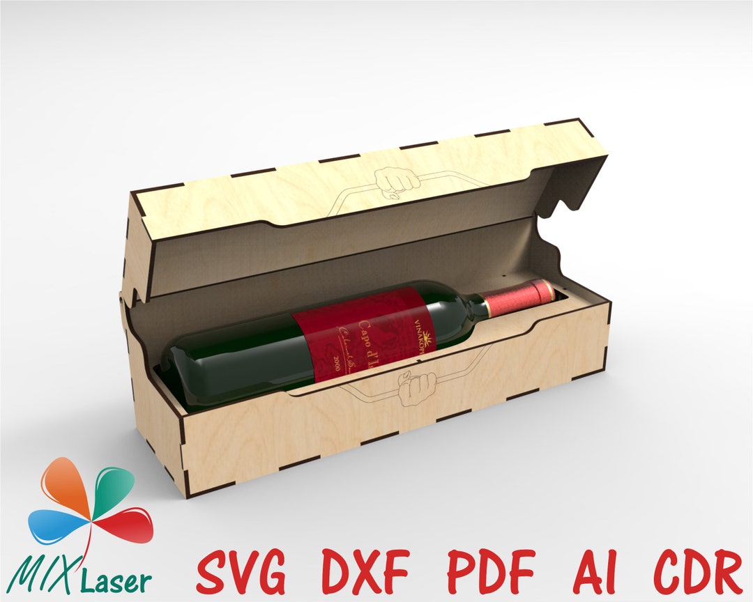Wooden Wine Box Vector Plan for CNC Laser Cutting. Laser Cut Wine Box