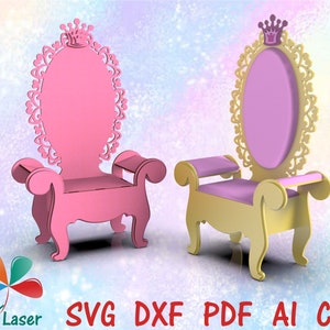 Wooden Princess Throne Chair - Laser Cutting Design Party Throne - CNC furniture plan - dxf pdf cdr vector digital  files for laser cut wood