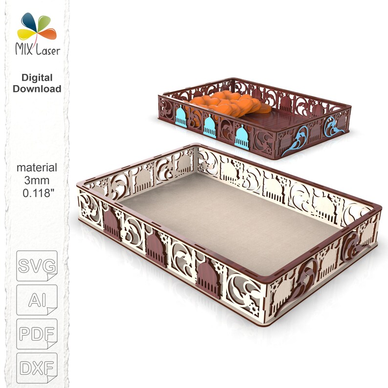 SVG Files Eid Ramadan Dessert Tray Laser Cut. Ramadan Mubarak Dessert ...