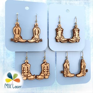 Boucles d'oreilles pour bottes de cow-boy - découpées et gravées au laser au format PDF DXF SVG - fichier de bijoux occidentaux - 4 cm de hauteur
