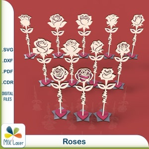 3D Rosen Laser geschnitten | 12 Lagen Rosen | Schreibtisch Dekor | Bestes Mom Geschenk | SVG, DXF, Ai, PDF | Digitaler Download