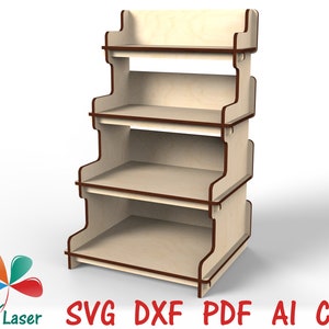 Estante de exhibición cortado con láser SVG: organizador de 4 niveles para manualidades, comercio minorista o taller / Archivos vectoriales para CNC y Glowforge