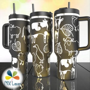 Fichier de gravure vache et mouton pour gobelet Stanley 40 oz, conception d'animaux de ferme, SVG découpé au laser, téléchargement numérique