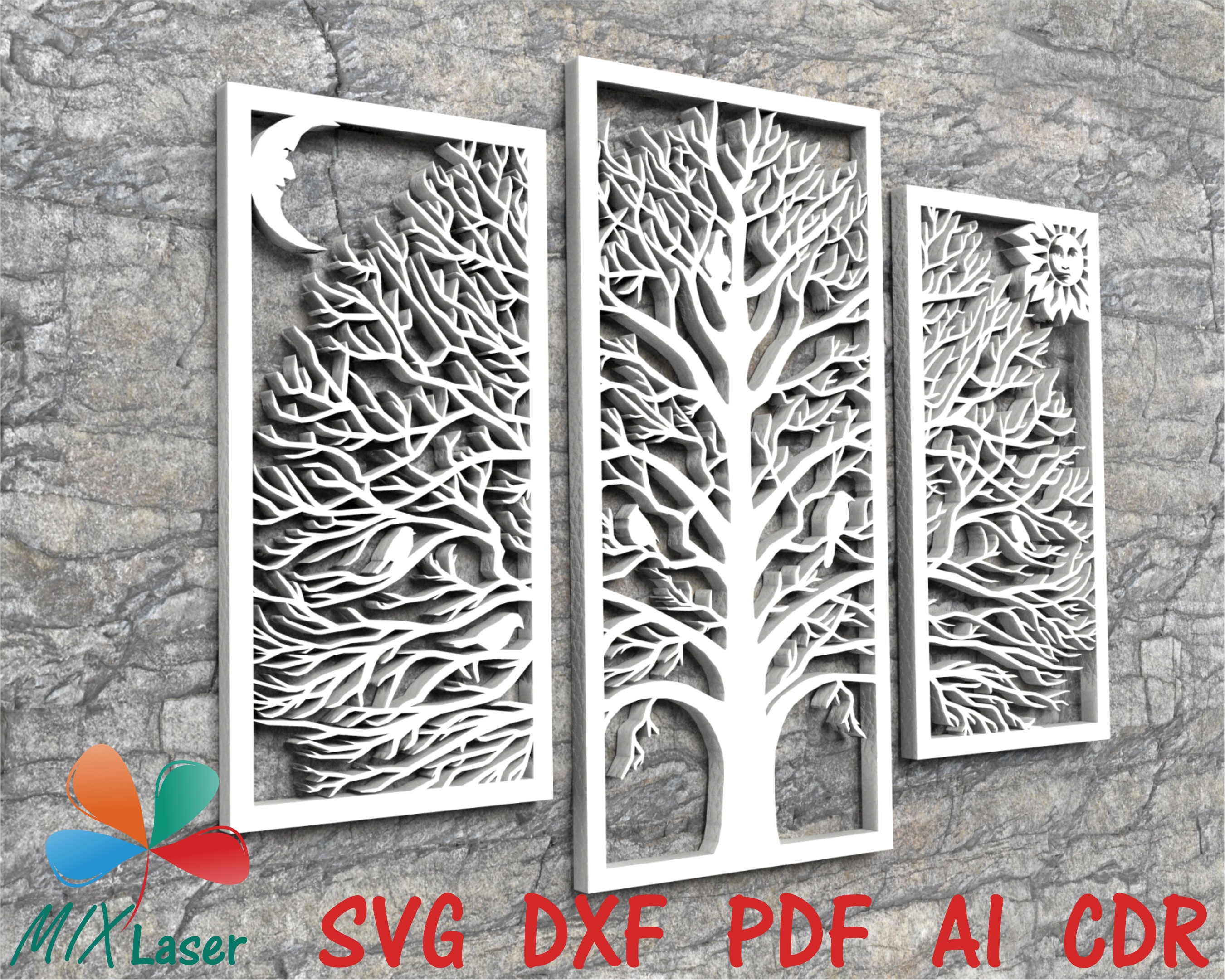 Tree Wall Art. Laser Cutting SVG DXF CNC Project. 