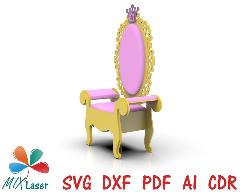 Wooden Princess Throne Chair - Laser Cutting Design Party Throne - CNC furniture plan - dxf pdf cdr vector digital files for laser cut wood image 4