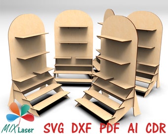Wooden Display Stand. Laser SVG cut files Craft Show Merchandise Tiered Shelving Display. Vector SVG DXF files for laser. Cnc cutting files