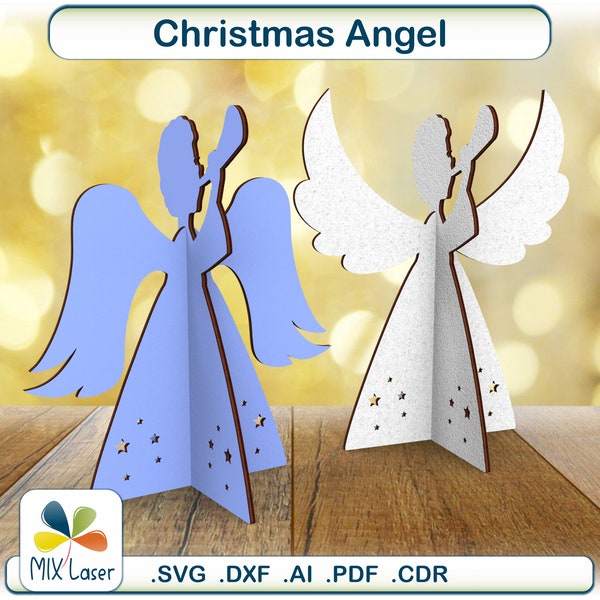 Adornos de ángel de Navidad SVG Glowforge planes de corte por láser / Diseños vectoriales de Feliz Navidad / proyectos de corte de ángel guardián