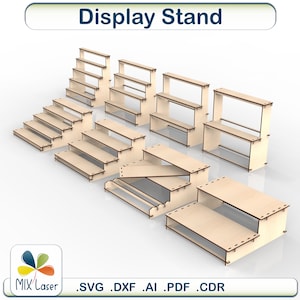 Lasergesneden 2-3-4-5 laags stand display SVG-bestanden. Knutselbeurs geeft Glowforge-project weer. Vectorontwerp voor cupcakestandaard.