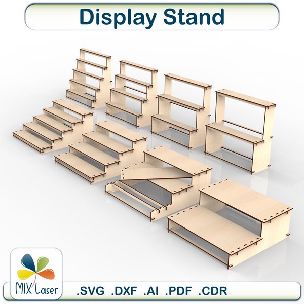 Laser cut 2-3-4-5 tier stand display SVG files. Craft fair display Glowforge project. Cupcake stand vector cut design.