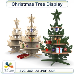 Árboles de Navidad 3D para regalos, archivos cnc para madera, soportes de exhibición para proyectos de exhibición de artesanías, archivos svg dxf cortados con láser para Navidad y Año Nuevo