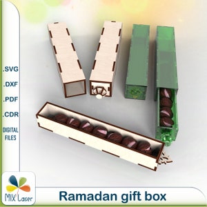 Boîte cadeau longue SVG découpée au laser - Projet DXF Glowforge Boîte de bonbons Ramadan Kareem - Modèles CNC de l'Aïd Mubarak boîtes de pâtisserie sucrée décoratives