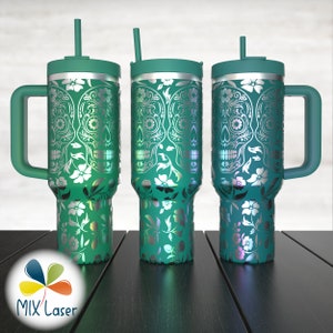 Patrón grabado con láser Sugar Sculls para archivo SVG Tumbler Wrap, diseño sin costuras giratorio láser Stanley completo de 40 oz