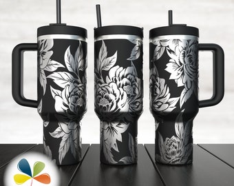 Roses Tumbler Laser Engraved Wrap SVG file, Full 40oz Tumbler Wrap Laser Engraving Seamless Pattern