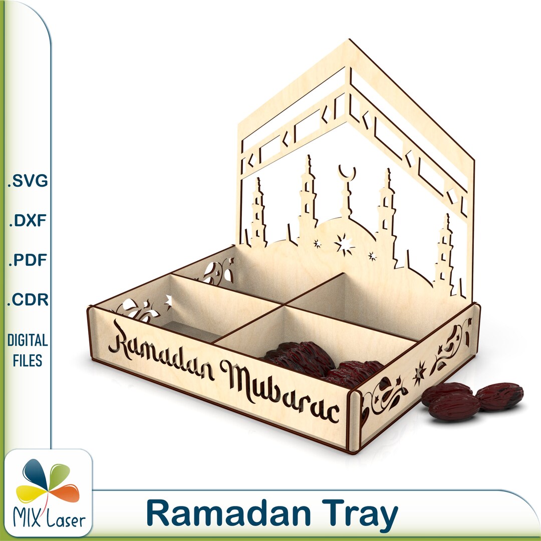 Laser Ramadan Serving Decor Tray SVG, Eid Mubarak Snack Laser Cutting ...