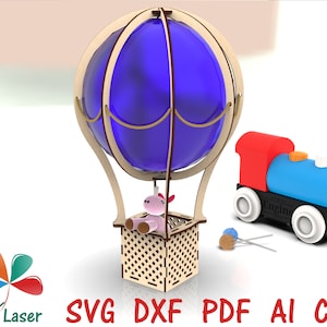Scatola regalo a forma di mongolfiera. File SVG DXF per taglio laser. File vettoriali CNC per taglio laser del legno.
