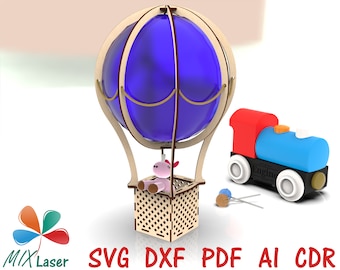 Hot Air Balloon Gift Box. SVG DXF files for laser cutting. Vector CNC files for laser cut wood.