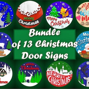 Christmas Door Signs SVG Bundle, Laser Cut Farmhouse SVG Porch Door Hanger