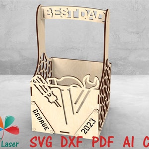 Lasergesneden cadeaudoos/mand voor Vaderdag. Glowforge vector SVG DXF-bestanden voor lasersnijden van hout.