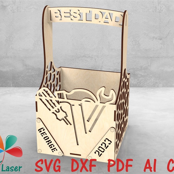 Caja/cesta de regalo cortada con láser para el día del padre. Archivos SVG DXF vectoriales Glowforge para cortar madera con láser.