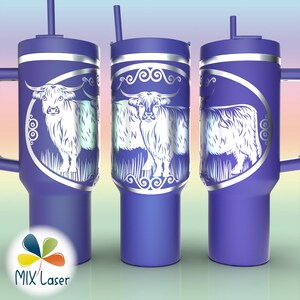 Vaches des Highlands dans un cadre rétro, fichier à graver pour gobelet Stanley 40 oz, emballage de gravure au laser, cadeau western de style campagnard