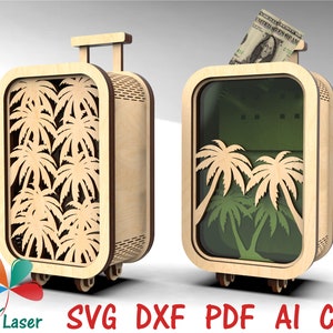 File di taglio vettoriali per salvadanaio per scatola di legno. File di scatole SVG DXF tagliate al laser, modelli CNC, modelli di taglio, progetti CNC. File di scatole di taglio Glowforge