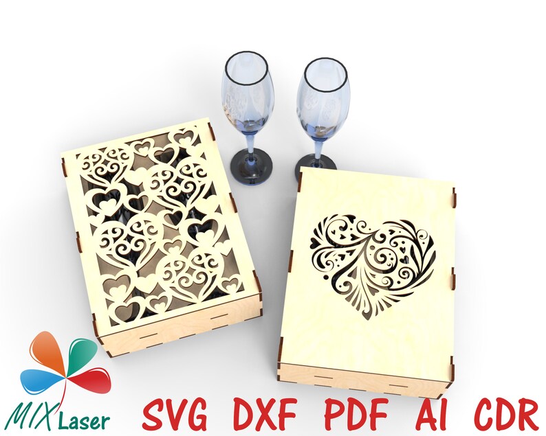 Laser Files Wine Glass Gift Box / Champagne Glass Box. Wine Etsy