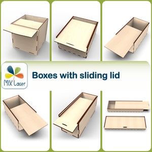 File laser SVG Set di scatole con coperchi scorrevoli, scatole di fascio tagliate al laser.