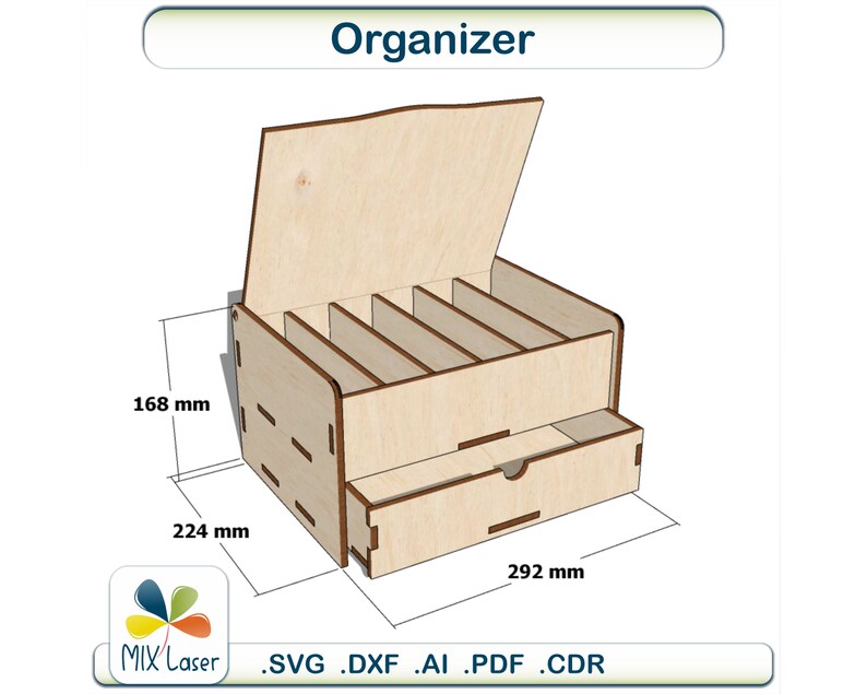 Laser Cut Desktop Craft Organizer SVG DXF Pattern, Drawer Storage Box ...