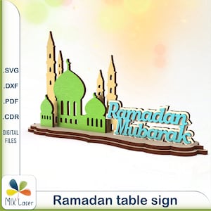 DXF Ramadan Kareem decor table sign templates - Eid gifts Laser cutting SVG vector files - Ramadan Mubarak art laser design patterns.