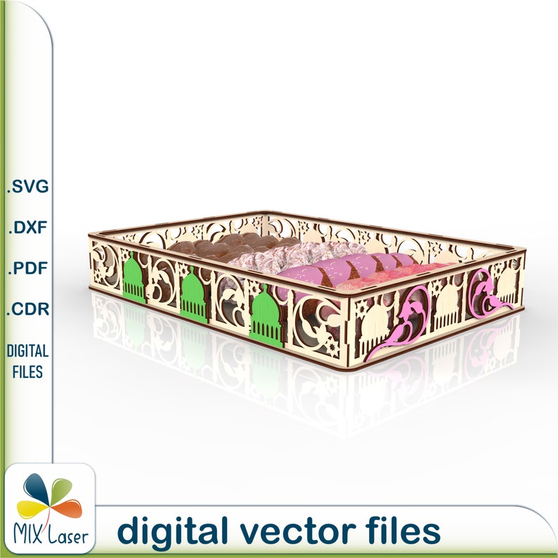 SVG Files Eid Ramadan Dessert Tray Laser Cut. Ramadan Mubarak Dessert ...