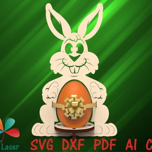 Archivos cortados con láser SVG de conejito de Pascua Glowforge, diseño láser svg de regalo de Pascua, archivos cortados con láser de vector de conejito de Pascua para madera de 4 mm (0,157")