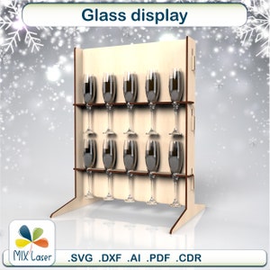 Espositore per bicchieri da vino a 2 livelli con file in formato SVG tagliati al laser - espositore per champagne tagliato al laser